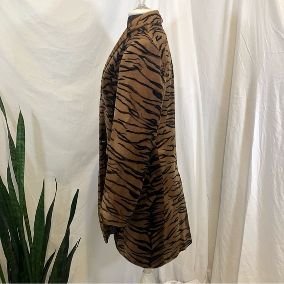 Vintage Y2K Stone Ridge Faux Fur Velvet Tiger Print Button Front Long Coat - Picture 5 of 16